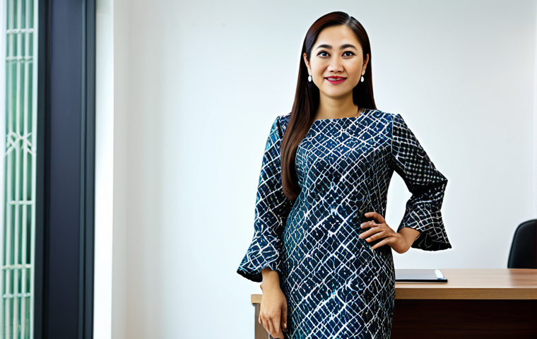**

A professional businesswoman in a modest batik dress, standing in a modern office in Kuala Lumpur, fully clothed, appropriate attire, safe for work, perfect anatomy, natural proportions, professional photography, high quality, family-friendly.

**