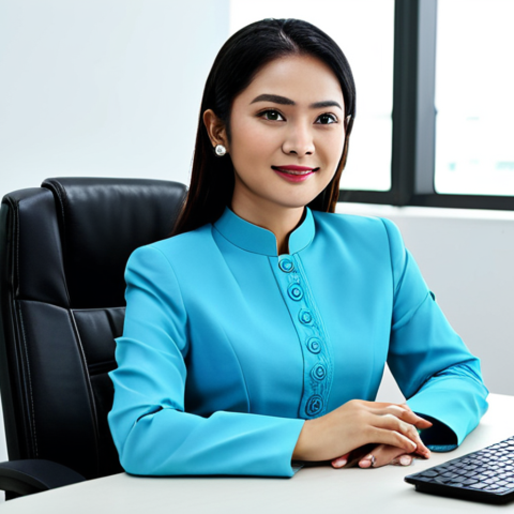 자기 위로의 이론적 기초와 실제 적용 - Businesswoman in Office**
"A professional businesswoman in a modest baju kurung, sitting at a desk ...